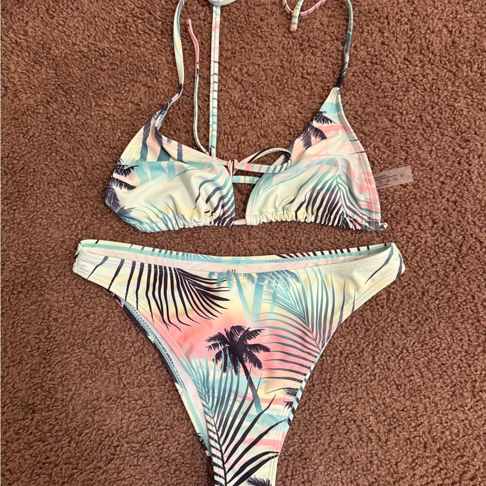 Tropical Palm Print Bikini Set